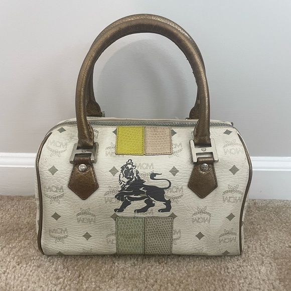 Handbags - MCM Lion Visetos Boston Bag